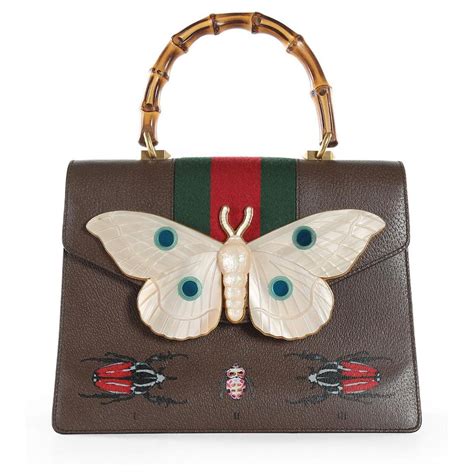 GUCCI Calfskin Bamboo Web Medium Falena Moth 